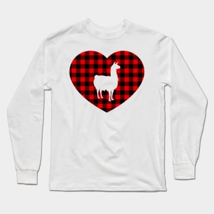 Llama Heart Buffalo Plaid Long Sleeve T-Shirt